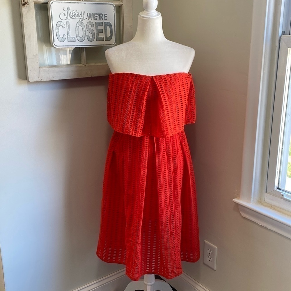 SAYLOR Graciella Eyelet Off The Shoulder Dress Back Zipper Pockets Red